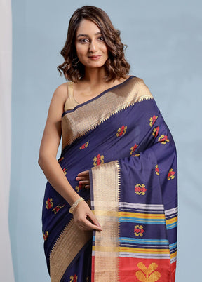 Blue Dupion Silk Saree With Blouse Piece - Indian Silk House Agencies