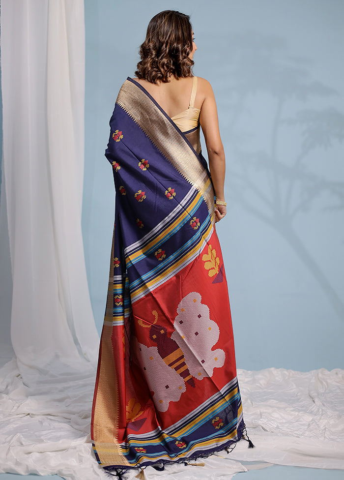 Blue Dupion Silk Saree With Blouse Piece - Indian Silk House Agencies