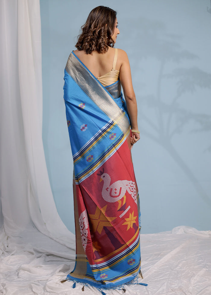 Blue Dupion Silk Saree With Blouse Piece - Indian Silk House Agencies