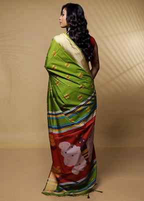 Green Dupion Silk Saree Without Blouse Piece - Indian Silk House Agencies