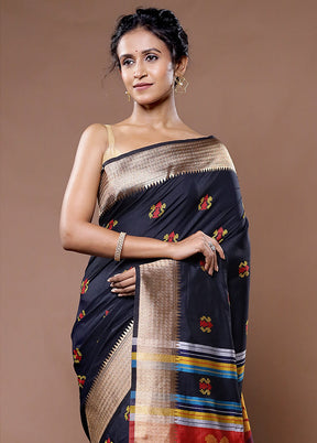 Black Dupion Silk Saree With Blouse Piece - Indian Silk House Agencies