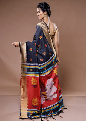 Black Dupion Silk Saree With Blouse Piece - Indian Silk House Agencies