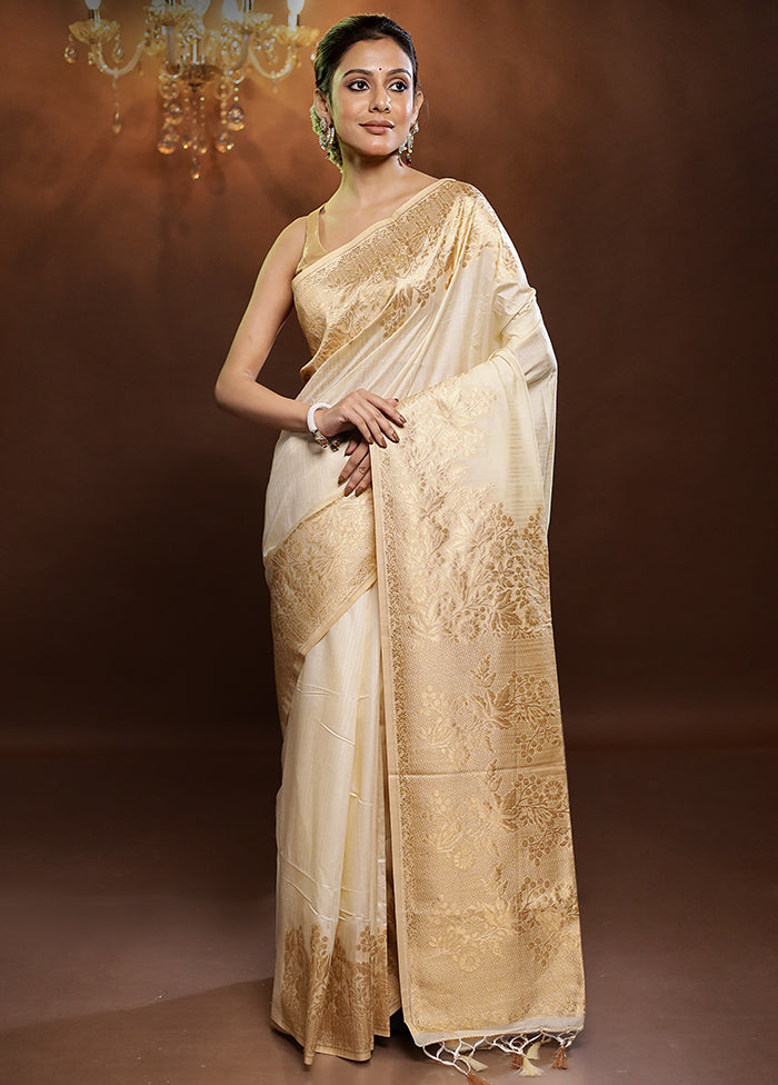 Cream Dupion Silk Saree With Blouse Piece