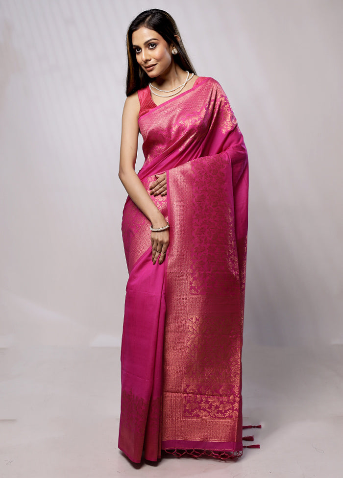 Pink Dupion Silk Saree With Blouse Piece