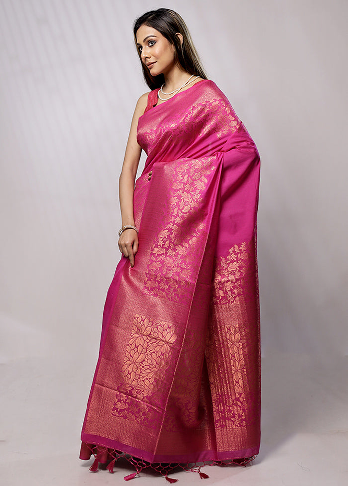 Pink Dupion Silk Saree With Blouse Piece