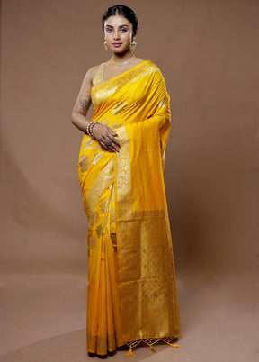 Yellow Dupion Silk Saree With Blouse Piece - Indian Silk House Agencies