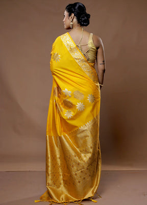 Yellow Dupion Silk Saree With Blouse Piece - Indian Silk House Agencies