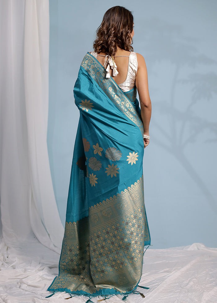 Green Dupion Silk Saree With Blouse Piece - Indian Silk House Agencies