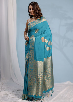 Green Dupion Silk Saree With Blouse Piece - Indian Silk House Agencies