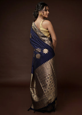 Blue Dupion Silk Saree With Blouse Piece - Indian Silk House Agencies