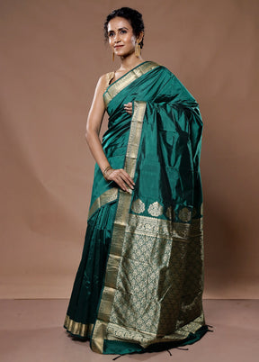 Green Kanjivaram Silk Saree With Blouse Piece - Indian Silk House Agencies