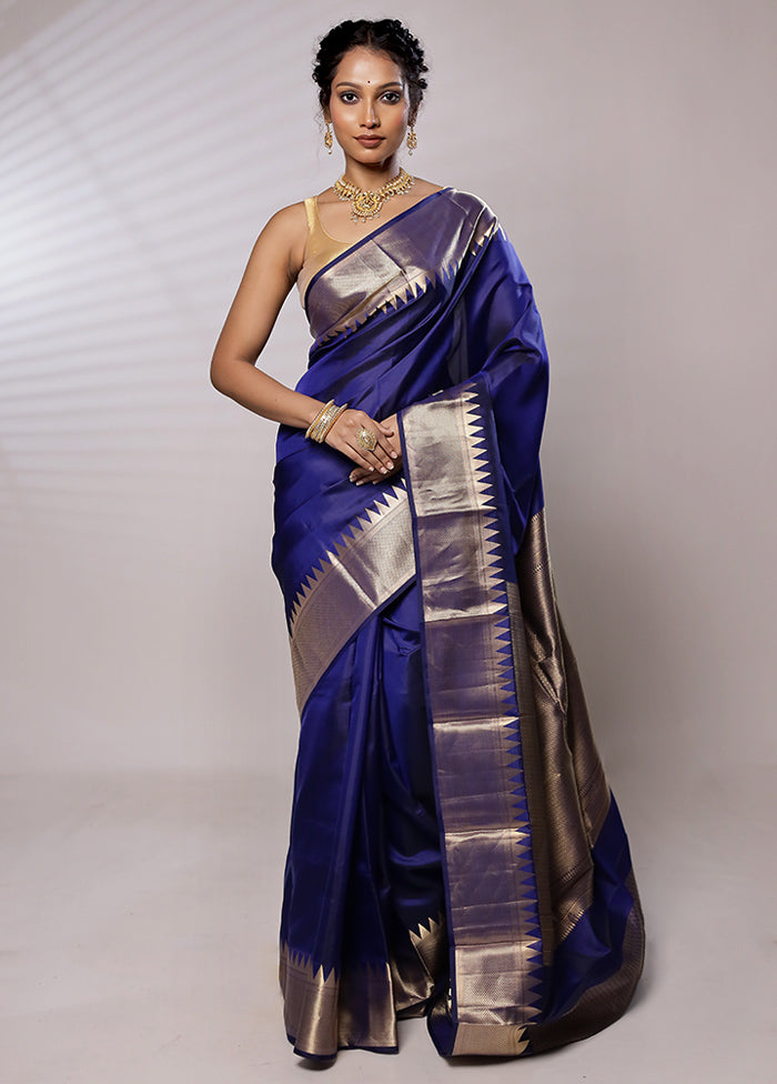 Blue Kanjivaram Pure Silk Saree With Blouse Piece - Indian Silk House Agencies