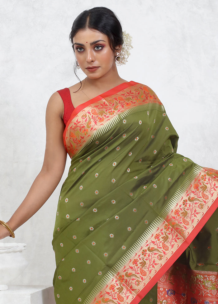 Green Kanjivaram Silk Saree With Blouse Piece