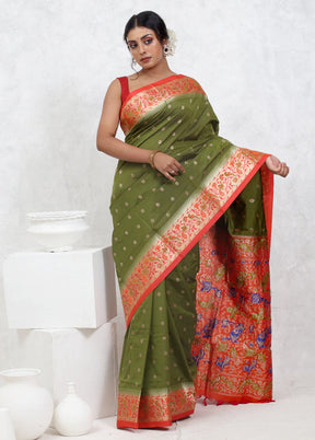 Green Kanjivaram Silk Saree With Blouse Piece