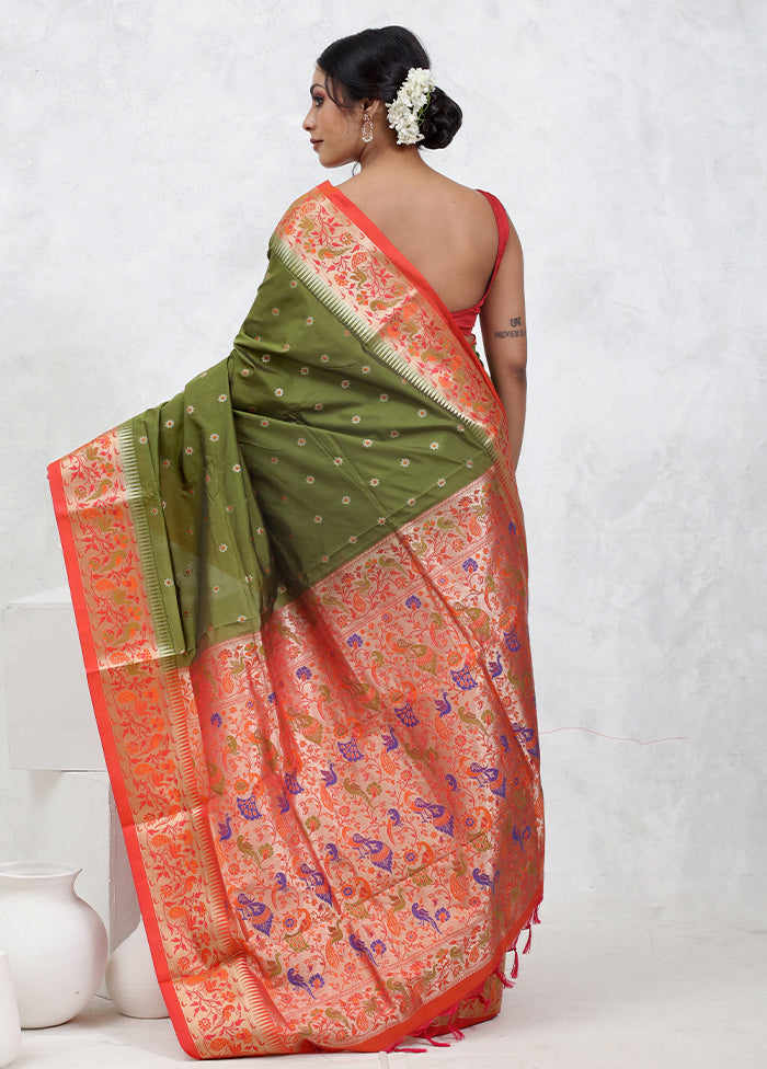 Green Kanjivaram Silk Saree With Blouse Piece