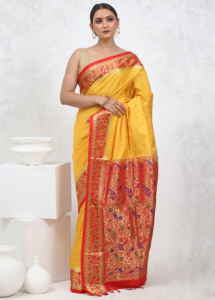 Yellow Kanjivaram Silk Saree With Blouse Piece