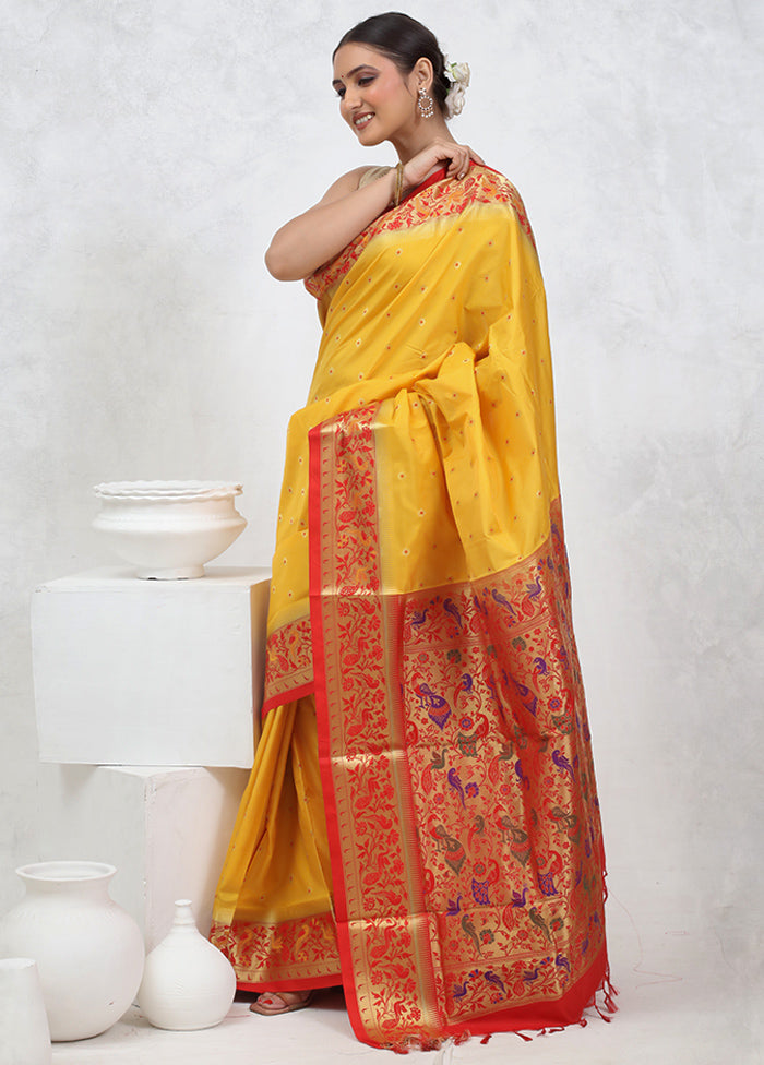 Yellow Kanjivaram Silk Saree With Blouse Piece