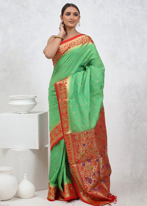 Green Kanjivaram Silk Saree With Blouse Piece