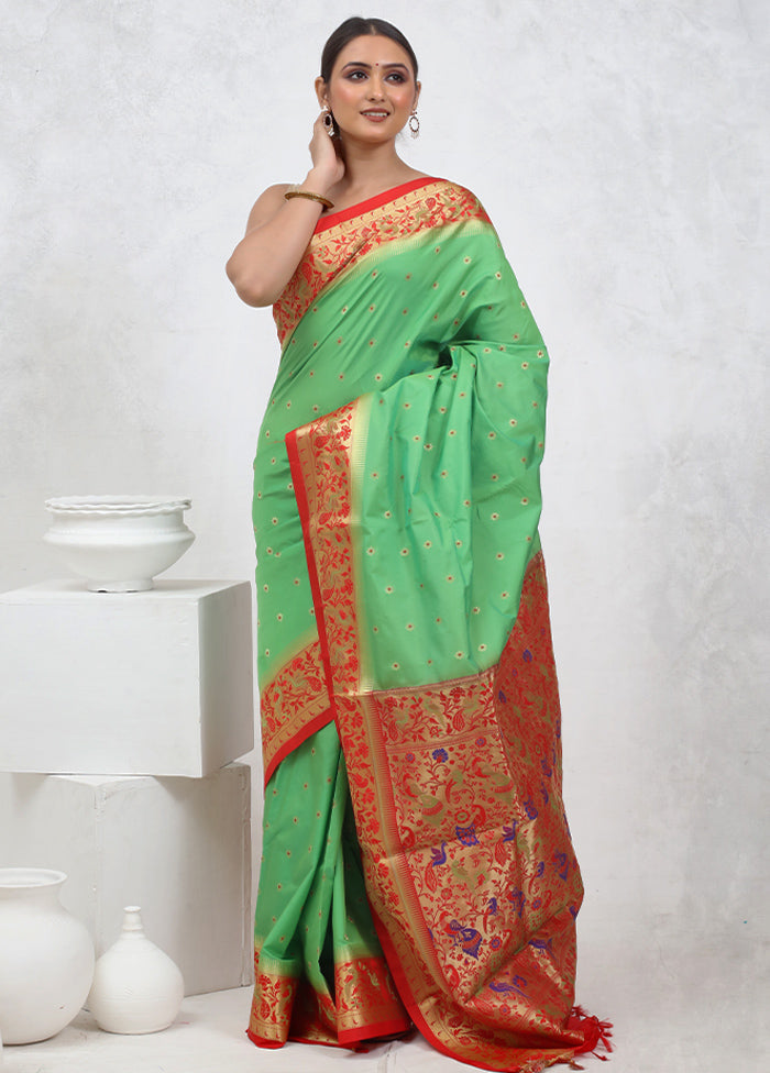 Green Kanjivaram Silk Saree With Blouse Piece - Indian Silk House Agencies