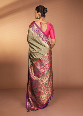 Grey Kanjivaram Silk Saree With Blouse Piece
