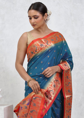 Blue Kanjivaram Silk Saree With Blouse Piece