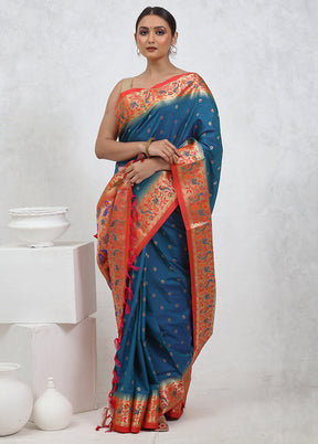 Blue Kanjivaram Silk Saree With Blouse Piece