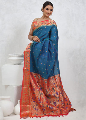 Blue Kanjivaram Silk Saree With Blouse Piece - Indian Silk House Agencies