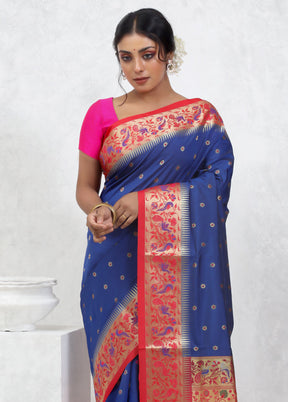 Blue Kanjivaram Silk Saree With Blouse Piece