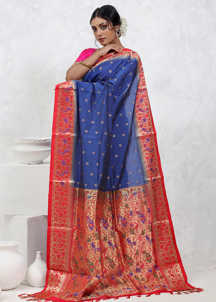 Blue Kanjivaram Silk Saree With Blouse Piece