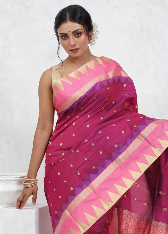 Pink Kanjivaram Silk Saree With Blouse Piece