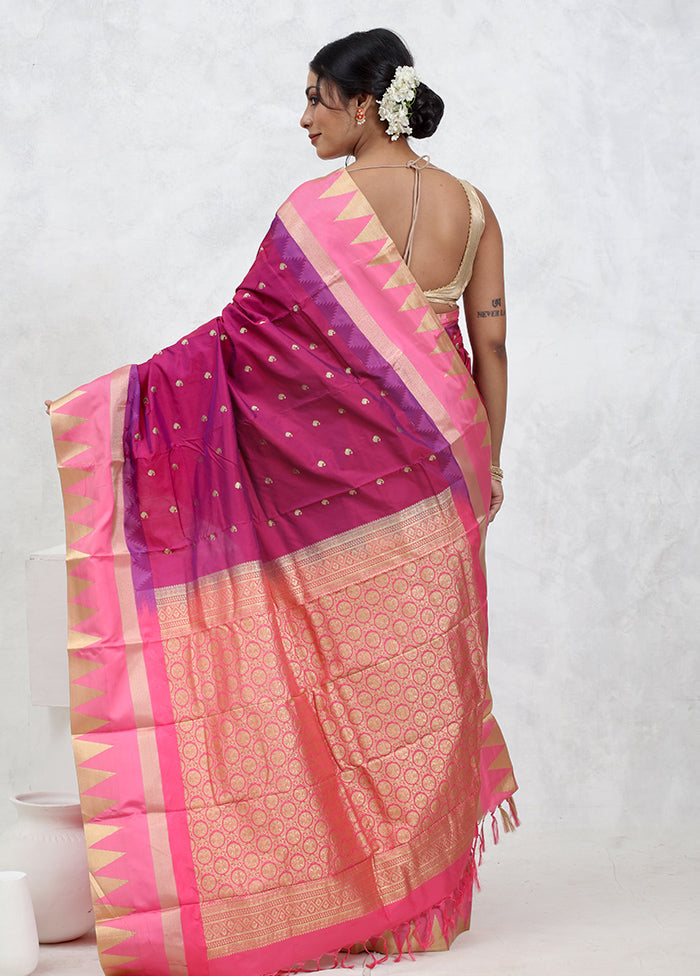 Pink Kanjivaram Silk Saree With Blouse Piece