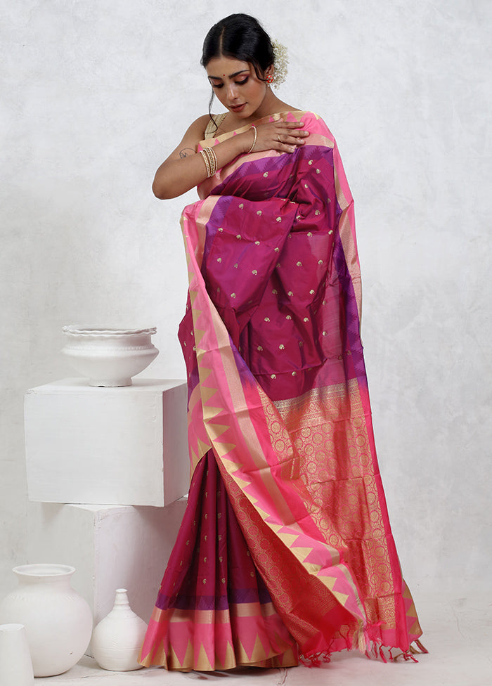 Pink Kanjivaram Silk Saree With Blouse Piece