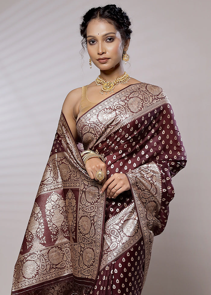 Maroon Kora Silk Saree With Blouse Piece