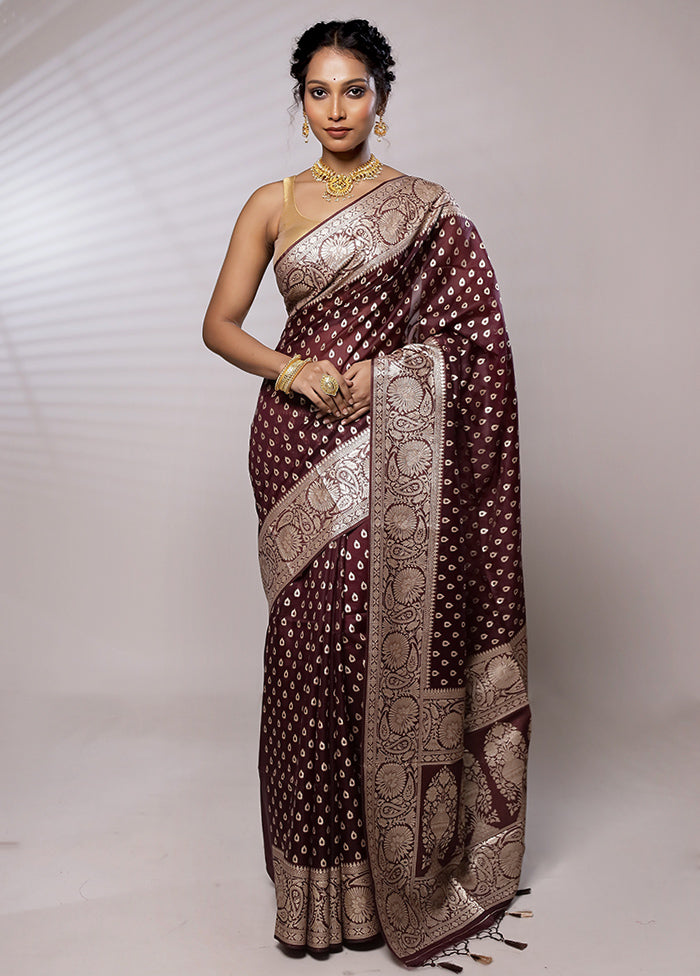 Maroon Kora Silk Saree With Blouse Piece