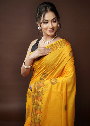 Yellow Dupion Silk Saree With Blouse Piece - Indian Silk House Agencies