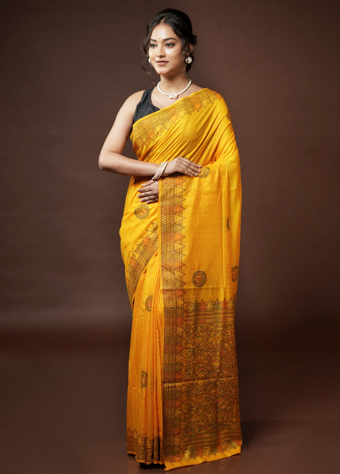 Yellow Dupion Silk Saree With Blouse Piece - Indian Silk House Agencies