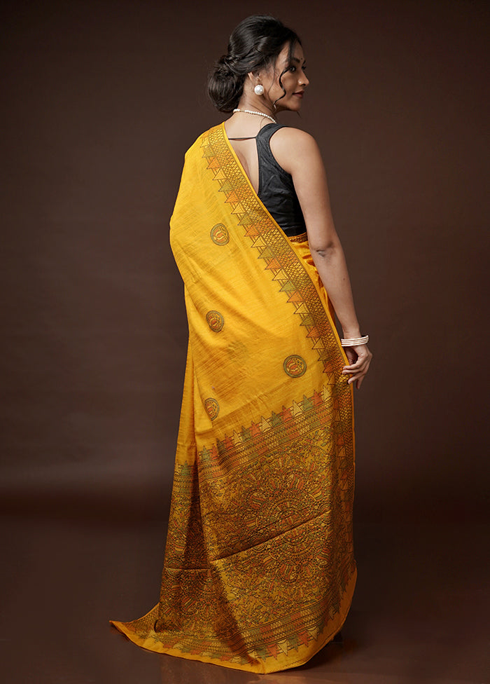 Yellow Dupion Silk Saree With Blouse Piece - Indian Silk House Agencies