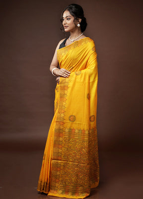 Yellow Dupion Silk Saree With Blouse Piece - Indian Silk House Agencies