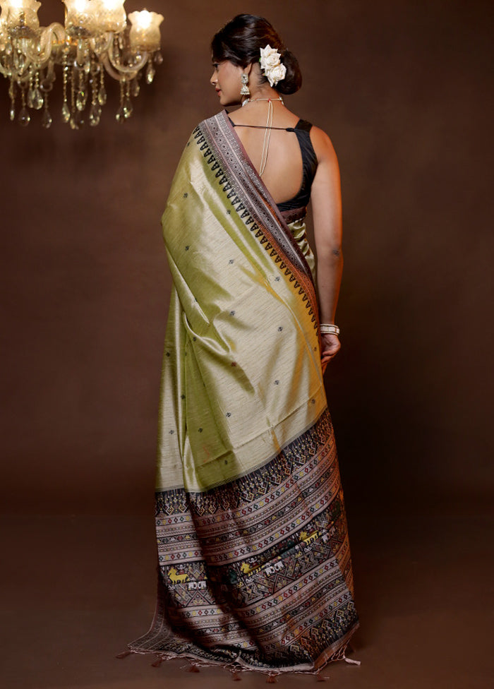 Green Dupion Silk Saree With Blouse Piece