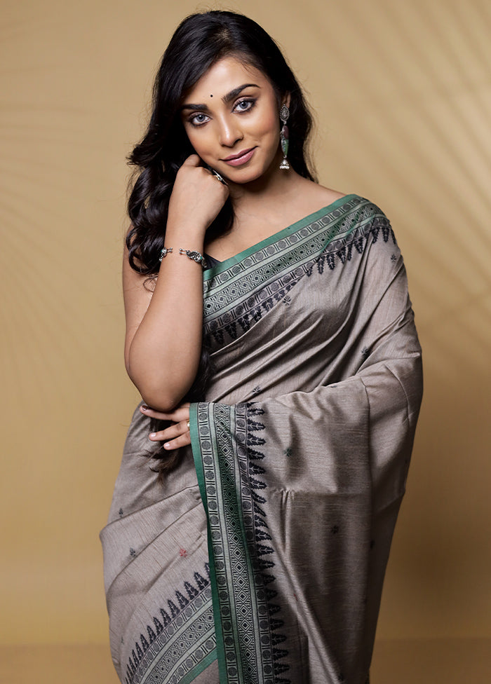 Grey Dupion Silk Saree Without Blouse Piece - Indian Silk House Agencies