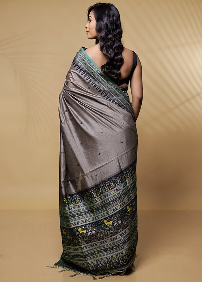 Grey Dupion Silk Saree Without Blouse Piece - Indian Silk House Agencies