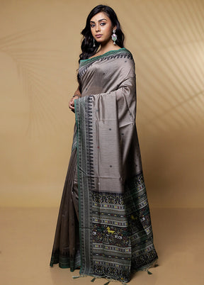 Grey Dupion Silk Saree Without Blouse Piece - Indian Silk House Agencies