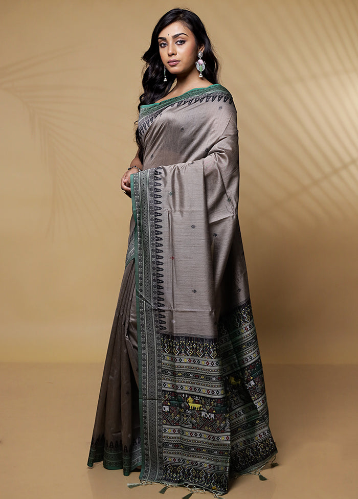 Grey Dupion Silk Saree Without Blouse Piece - Indian Silk House Agencies