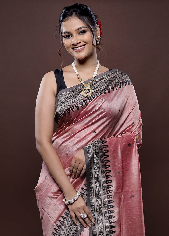 Pink Dupion Silk Saree Without Blouse Piece - Indian Silk House Agencies