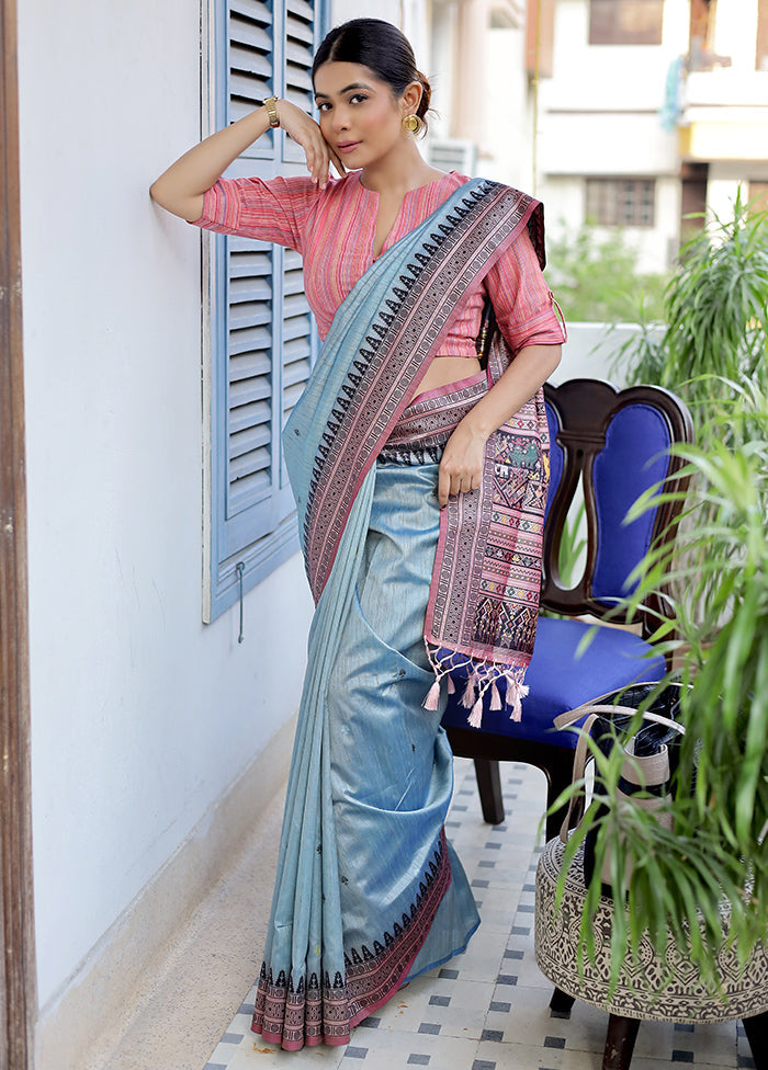 Grey Dupion Silk Saree Without Blouse Piece - Indian Silk House Agencies