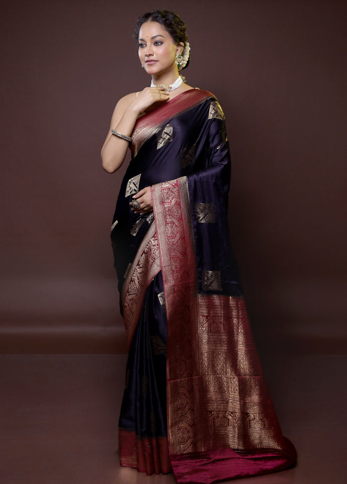 Black Dupion Silk Saree With Blouse Piece