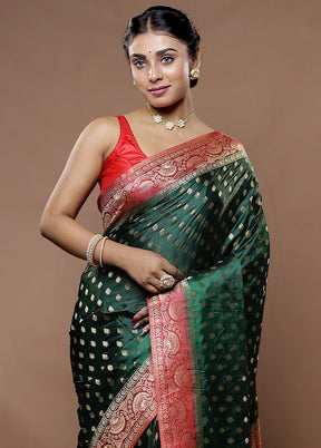 Green Dupion Silk Saree With Blouse Piece - Indian Silk House Agencies