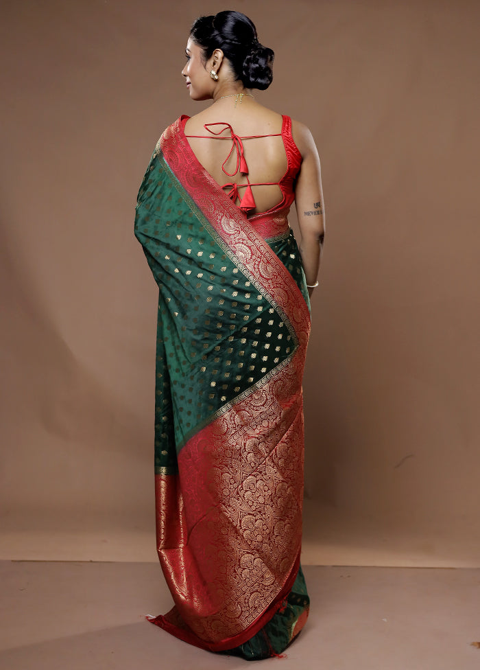 Green Dupion Silk Saree With Blouse Piece - Indian Silk House Agencies