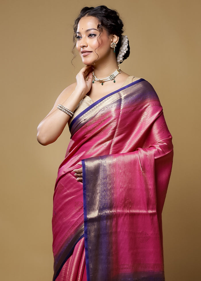 Pink Dupion Silk Saree With Blouse Piece