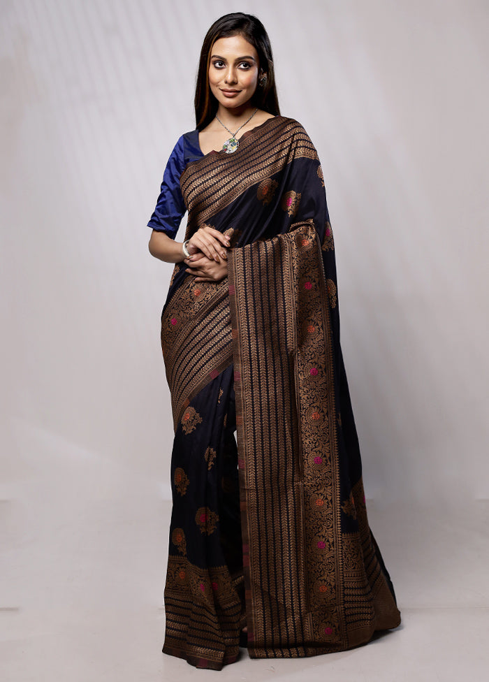 Blue Dupion Silk Saree With Blouse Piece